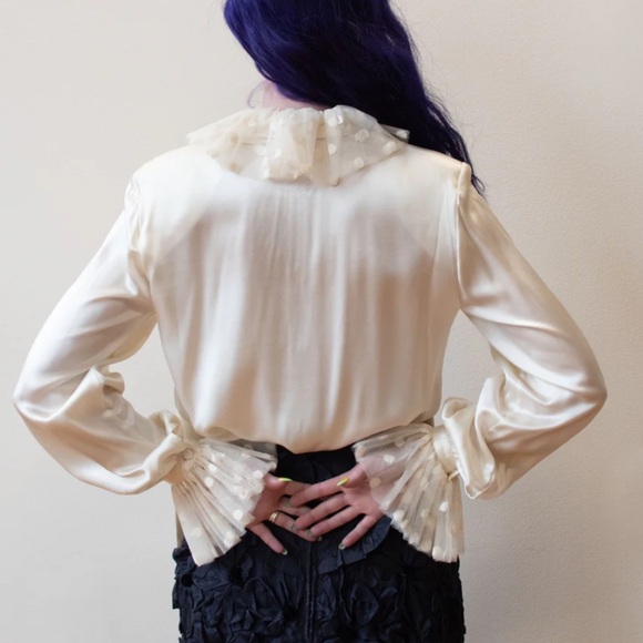 Vintage Mary Ann Restivo Silk Blouse Pierrot Collar Size 10 - Picture 4 of 16